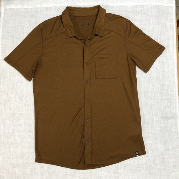 Smartwool Shirt Mens L Merinosport 150 Wool Blend Button Down Brown Short Sleeve - Picture 2 of 11